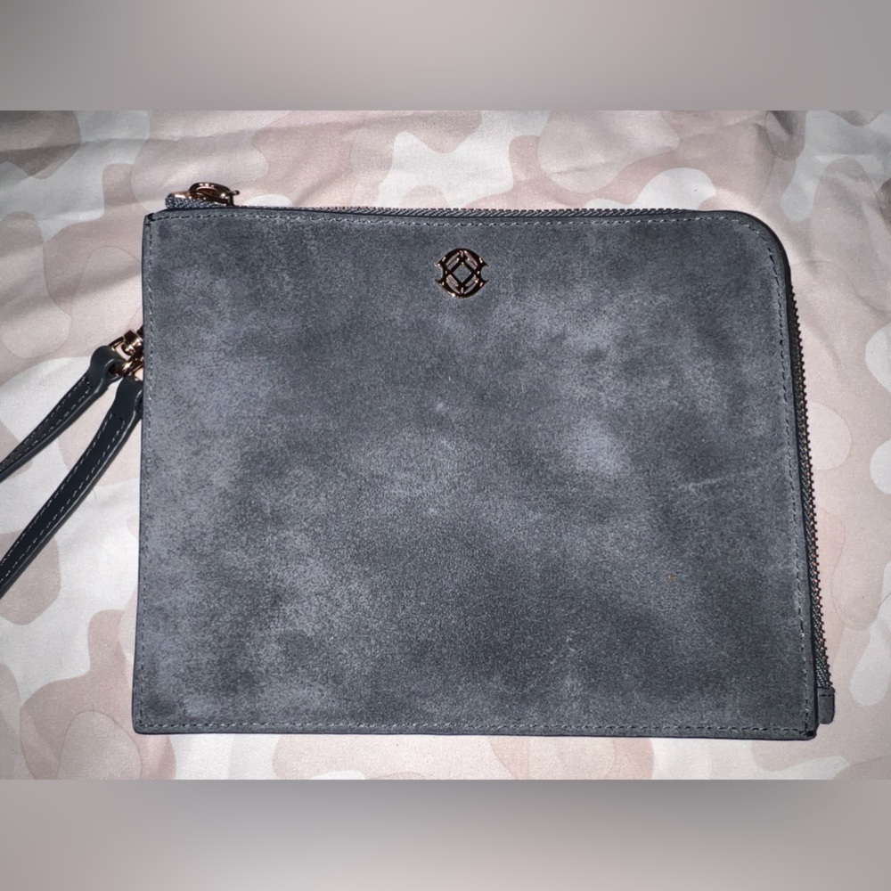 dagne dover S elle clutch in steel gray suede